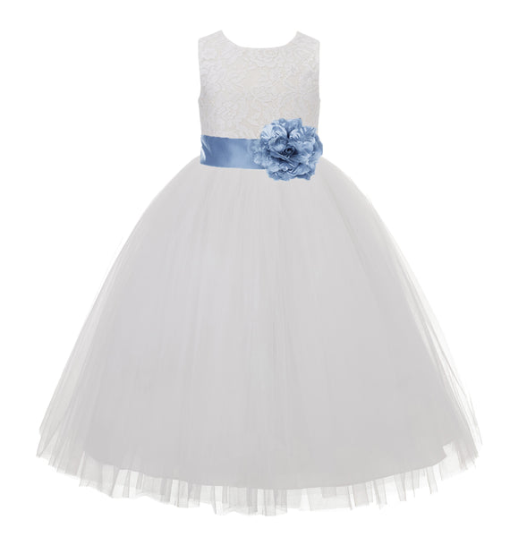 Ivory Floral Lace Heart Cutout Flower Girl Dress Communion Baptism Junior Bridesmaid Dress 172T(5)