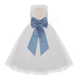 Ivory Floral Lace Heart Cutout Flower Girl Dress Communion Baptism Junior Bridesmaid Dress 172T(5)