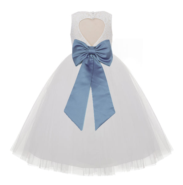 Ivory Floral Lace Heart Cutout Flower Girl Dress Communion Baptism Junior Bridesmaid Dress 172T(5)