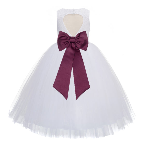 White Floral Lace Heart Cutout Flower Girl Dress Communion Baptism Junior Bridesmaid Dress 172T(3)