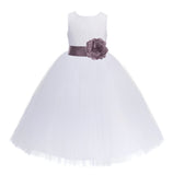White Floral Lace Heart Cutout Flower Girl Dress Communion Baptism Junior Bridesmaid Dress 172T(5)