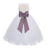 White Floral Lace Heart Cutout Flower Girl Dress Communion Baptism Junior Bridesmaid Dress 172T(5)