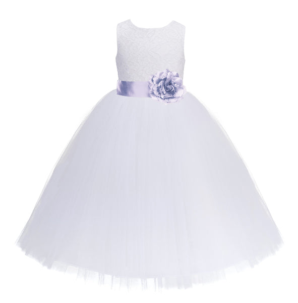 White Floral Lace Heart Cutout Flower Girl Dress Communion Baptism Junior Bridesmaid Dress 172T(3)