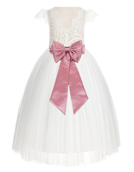 Ivory Cap Sleeves V-Back Lace Flower Girl Dress Special Occasions Junior Bridesmaid Gown 622T(3)
