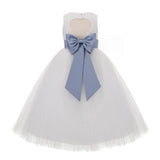 White Floral Lace Heart Cutout Flower Girl Dress Communion Baptism Junior Bridesmaid Dress 172T(1)