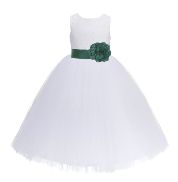 White Floral Lace Heart Cutout Flower Girl Dress Communion Baptism Junior Bridesmaid Dress 172T(5)
