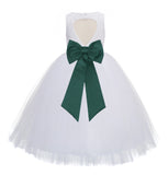 White Floral Lace Heart Cutout Flower Girl Dress Communion Baptism Junior Bridesmaid Dress 172T(5)