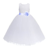 White Floral Lace Heart Cutout Flower Girl Dress Communion Baptism Junior Bridesmaid Dress 172T(2)