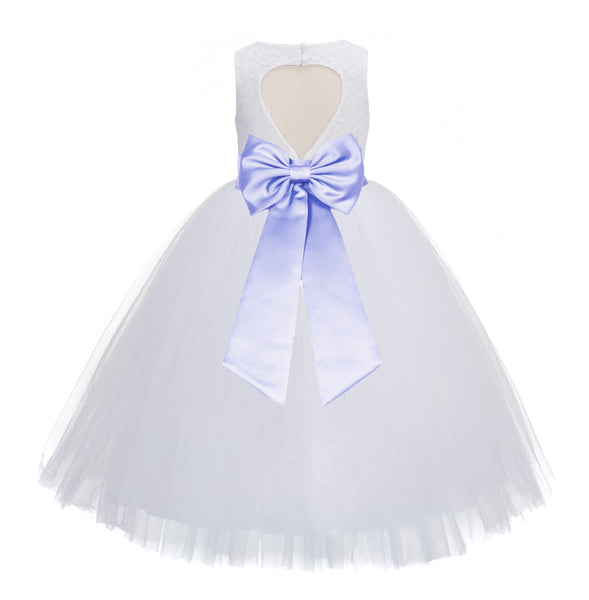 White Floral Lace Heart Cutout Flower Girl Dress Communion Baptism Junior Bridesmaid Dress 172T(2)