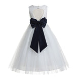 White Floral Lace Heart Cutout Flower Girl Dress Communion Baptism Junior Bridesmaid Dress 172T(2)