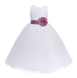 White Floral Lace Heart Cutout Flower Girl Dress Communion Baptism Junior Bridesmaid Dress 172T(2)