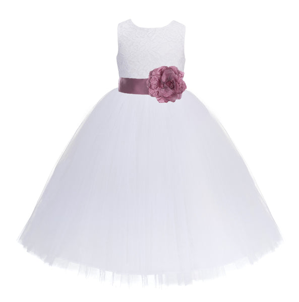 White Floral Lace Heart Cutout Flower Girl Dress Communion Baptism Junior Bridesmaid Dress 172T(2)