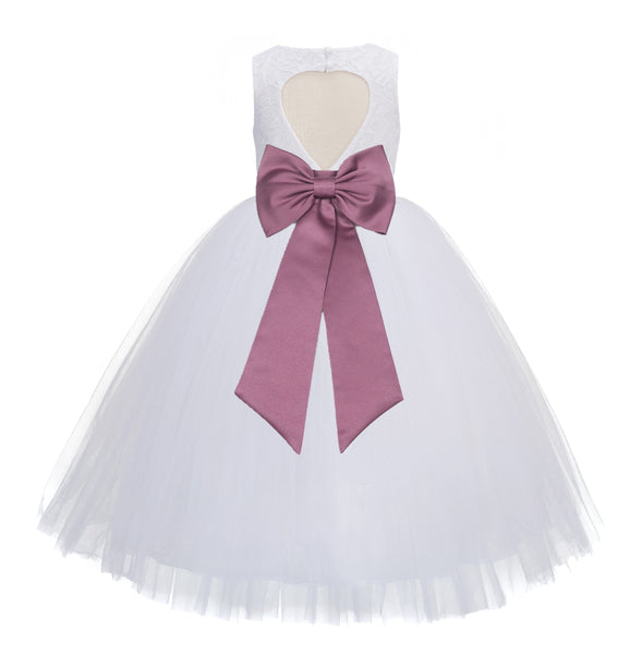 White Floral Lace Heart Cutout Flower Girl Dress Communion Baptism Junior Bridesmaid Dress 172T(2)