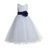 White Floral Lace Heart Cutout Flower Girl Dress Communion Baptism Junior Bridesmaid Dress 172T(4)