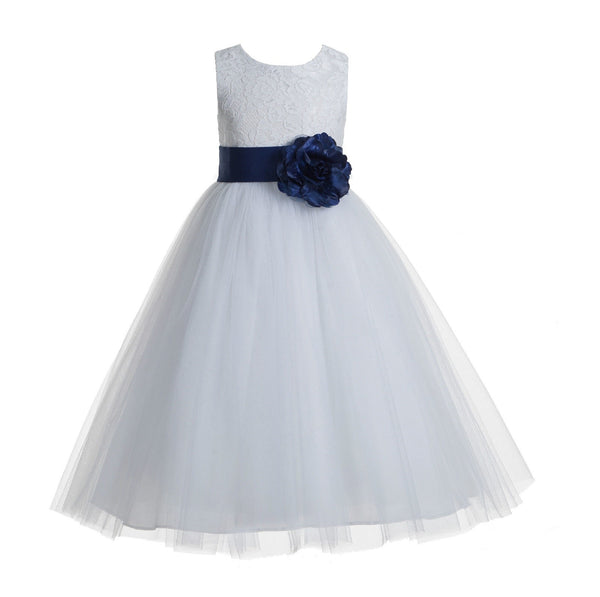 White Floral Lace Heart Cutout Flower Girl Dress Communion Baptism Junior Bridesmaid Dress 172T(4)