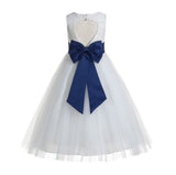 White Floral Lace Heart Cutout Flower Girl Dress Communion Baptism Junior Bridesmaid Dress 172T(4)