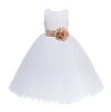 White Floral Lace Heart Cutout Flower Girl Dress Communion Baptism Junior Bridesmaid Dress 172T(1)