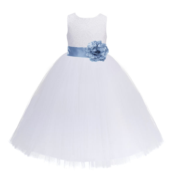 White Floral Lace Heart Cutout Flower Girl Dress Communion Baptism Junior Bridesmaid Dress 172T(4)