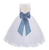 White Floral Lace Heart Cutout Flower Girl Dress Communion Baptism Junior Bridesmaid Dress 172T(4)