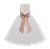 Ivory Floral Lace Heart Cutout Flower Girl Dress Communion Baptism Junior Bridesmaid Dress 172T(1)