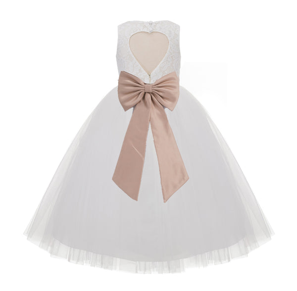 Ivory Floral Lace Heart Cutout Flower Girl Dress Communion Baptism Junior Bridesmaid Dress 172T(1)