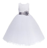 White Floral Lace Heart Cutout Flower Girl Dress Communion Baptism Junior Bridesmaid Dress 172T(4)