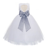 White Floral Lace Heart Cutout Flower Girl Dress Communion Baptism Junior Bridesmaid Dress 172T(4)