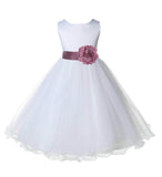 White Formal Wedding Pageant Special Occasions Rattail Edge Tulle Flower Girl Dress 829T(2)