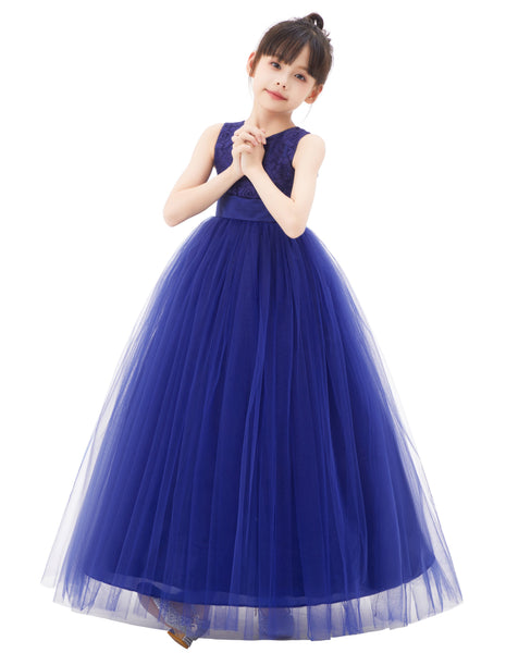 Floral Lace Heart Cutout Flower Girl Dresses for Wedding Pageants Junior Bridesmaid Gown 172noFT