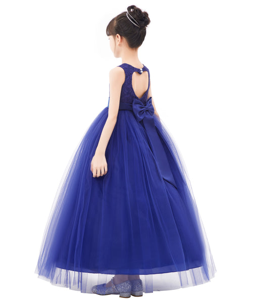 Floral Lace Heart Cutout Flower Girl Dresses for Wedding Pageants Junior Bridesmaid Gown 172noFT