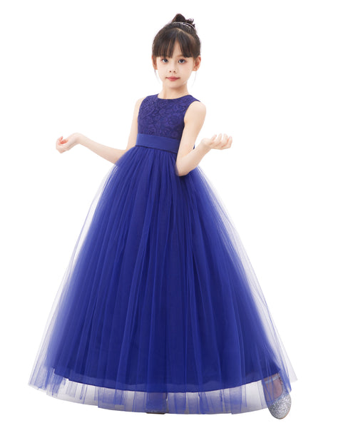 Floral Lace Heart Cutout Flower Girl Dresses for Wedding Pageants Junior Bridesmaid Gown 172noFT
