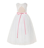 Illusion Lace Scoop Neck A-Line Flower Girl Dresses with Rhinestone Sash for Ballroom Dance 178R4
