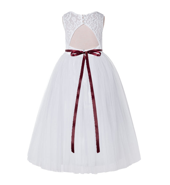 Illusion Lace Scoop Neck A-Line Flower Girl Dresses with Rhinestone Sash for Ballroom Dance 178R4