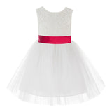 Knee Length Backless Ivory Lace Flower Girl Dress with Tiebow Dance Recital for Toddlers 206T(5)