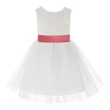 Knee Length Backless Ivory Lace Flower Girl Dress with Tiebow Dance Recital for Toddlers 206T(5)