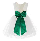 Knee Length Backless Ivory Lace Flower Girl Dress with Tiebow Dance Recital for Toddlers 206T(5)