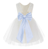 Knee Length Backless Ivory Lace Flower Girl Dress with Tiebow Dance Recital for Toddlers 206T(5)