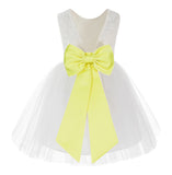 Knee Length Backless Ivory Lace Flower Girl Dress with Tiebow Dance Recital for Toddlers 206T(2)
