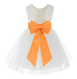 Knee Length Backless Ivory Lace Flower Girl Dress with Tiebow Dance Recital for Toddlers 206T(2)