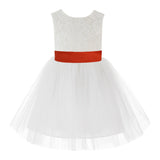 Knee Length Backless Ivory Lace Flower Girl Dress with Tiebow Dance Recital for Toddlers 206T(1)