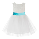 Knee Length Backless Ivory Lace Flower Girl Dress with Tiebow Dance Recital for Toddlers 206T(2)