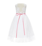 White Scalloped V-Back A-Line Lace Flower Girl Dresses for Baptism Church Christening Gown 207R4