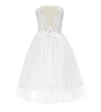 White Scalloped V-Back A-Line Lace Flower Girl Dresses for Baptism Church Christening Gown 207R4