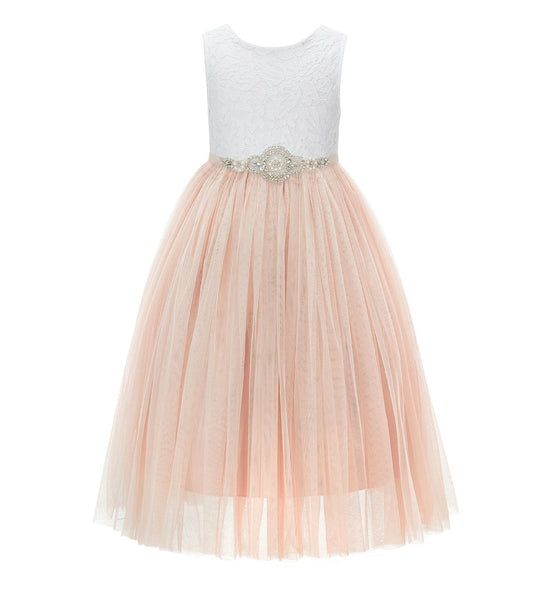 Scalloped V-Back Lace A-Line Flower Girl Dress Communion Baptism Wedding Reception Ballroom 207R7