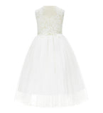 Scalloped V-Back Lace A-Line Flower Girl Dress Communion Baptism Wedding Reception Ballroom 207R7