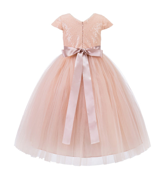 Cap Sleeves Sequin Formal Flower Girl Dress Father Daughter Dance Recital Gown Birthday Party 211(2)