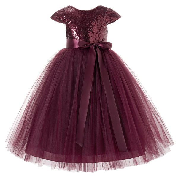 Cap Sleeves Sequin Formal Flower Girl Dress Father Daughter Dance Recital Gown Birthday Party 211(2)