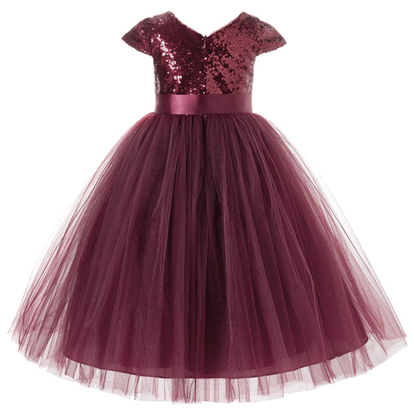 Cap Sleeves Sequin Formal Flower Girl Dress Father Daughter Dance Recital Gown Birthday Party 211(2)