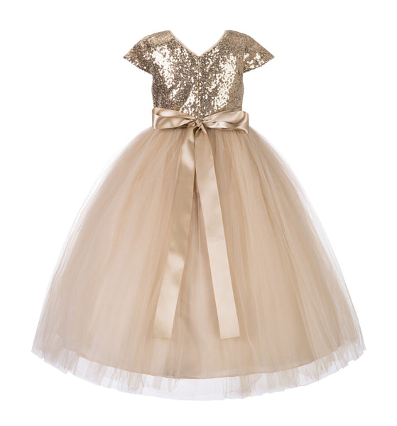 Cap Sleeves Sequin Formal Flower Girl Dress Father Daughter Dance Recital Gown Birthday Party 211(2)