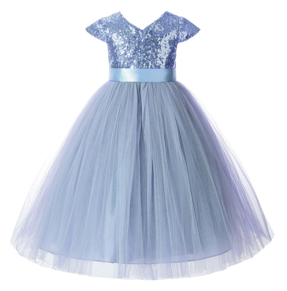 Cap Sleeves Sequin Formal Flower Girl Dress Father Daughter Dance Recital Gown Birthday Party 211(2)